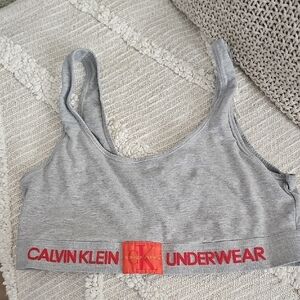 Calvin Klein Light Gray Bralette with Red Logo Band